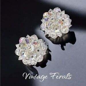 Vintage Laguna Aurora Borealis Crystal Cluster Earrings From 1950's